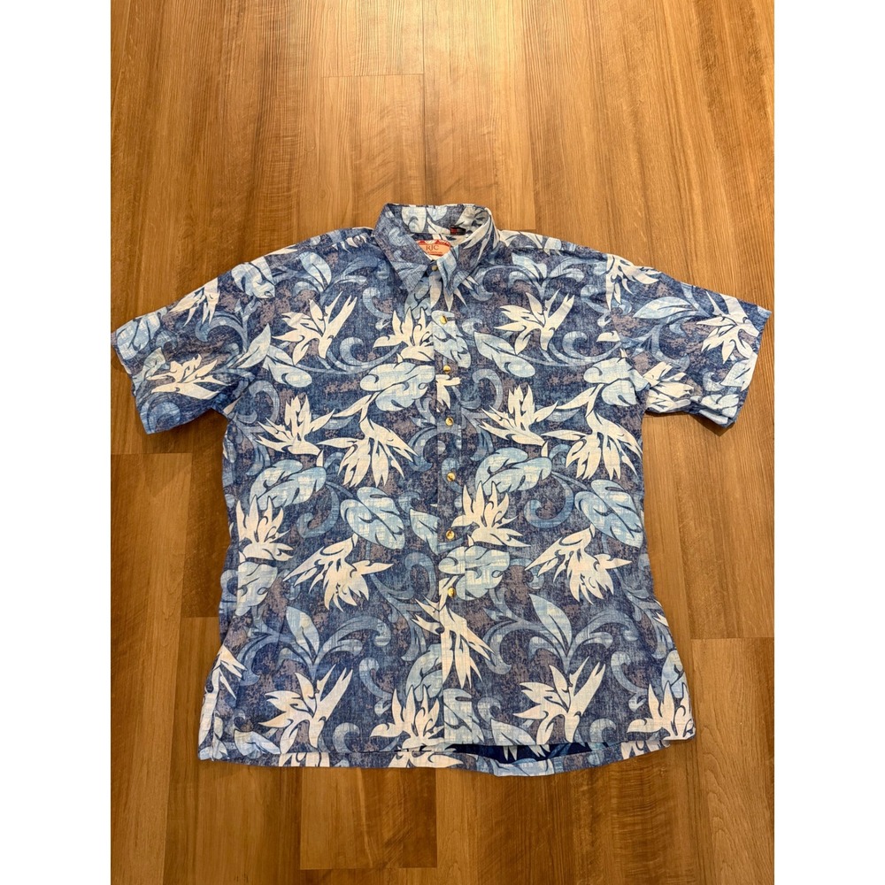 RJC Hawaiian Shirt Mens 2XL Blue Bird of Paradise Tropical Made in USA 8308C